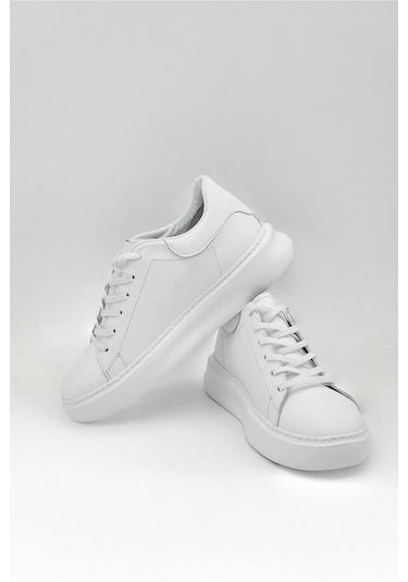 Mela Erkek Hakiki Deri 7 Cm Boy Uzatan Beyaz Spor Ayakkabı Beyaz
