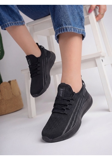 Siyah Unisex Yürüyüş Hafif Triko Ayakkabı-015 Siyah