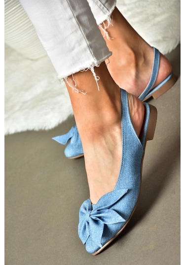 Fox Shoes H726809004 Mavi Kot Kumaş Kadın Babet Mavi