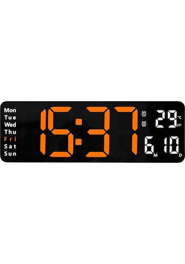 Suntek Modern Takvim Göstergeli Ayarlanabilir Parlaklık Dijital Duvar Saati Turuncu