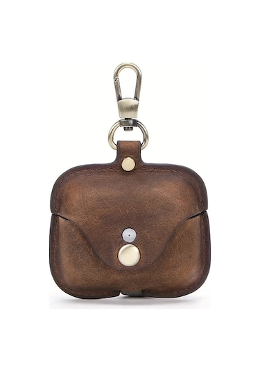 Techbloom Luxury Italian Crazy Horse Deri Kılıf Airpods Uyumlu Pro Ve 3 İçin Premium Sığır Derisi Koruyucu Kılıf Deep Blue 01