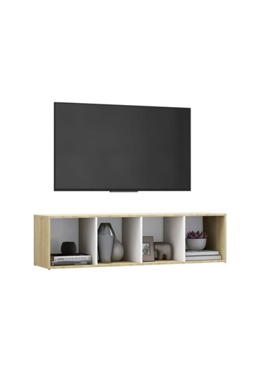 Tdesıgno Eda Televizyon Sehpası - Ünitesi -kitaplık-meşe Beyaz 144 Cm 4 Raflı Meşe - Beyaz