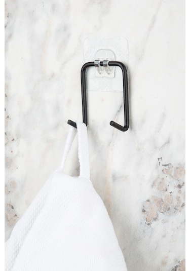 MultiStore Yapışkanlı Çift Kancalı Banyo Mutfak Askısı Metal Askılık Duvar Askı Organizer Siyah
