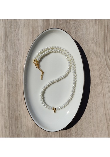 İnci Zerafetinde Harfli İnci Kolye - Kişiselleştirilmiş Hediye 3461000000276 Beyaz