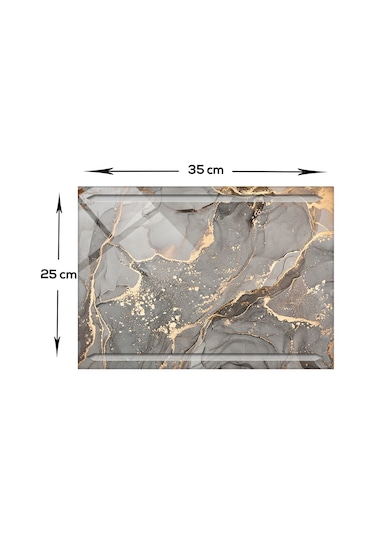 Kanallı Cam Kesme Tablası | Gri Gold Mermer | 25cm x 35cm