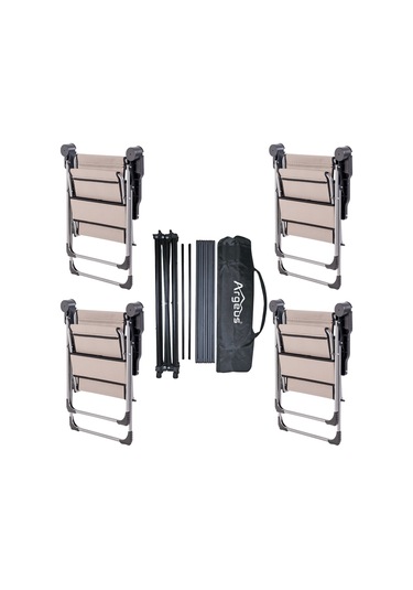 4 Adet Katlanır Kamp Sandalyesi Ve Alüminyum Masa Seti - Rock Dark - Kestane - Taşıma Çantalı Çok Renkli