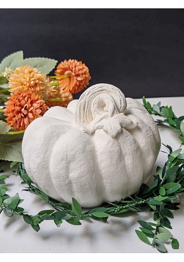 Dekoratif Balkabağı Orta Boy, Ham Beyaz El Yapımı, Ev Dekoru, Masa Dekoru, Obje, Biblo