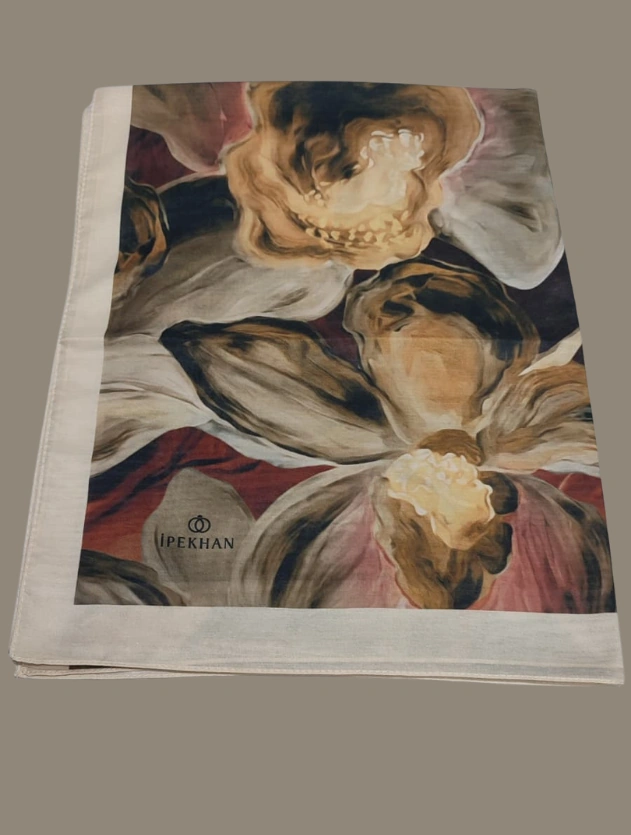 Kahve/krem Winter Bloom Soft Şal Renkli