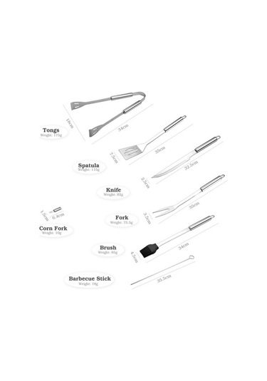 Pazly Barbekü Izgara Seti 9 Parçalı Paslanmaz Çelik Kombinasyon Gümüş Saklama Çantası Gümüş