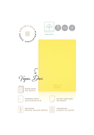 Vj Softtons Esnek Kapak Defter A6 80 Gr. Krem 96 Yp. Çizgili Sarı