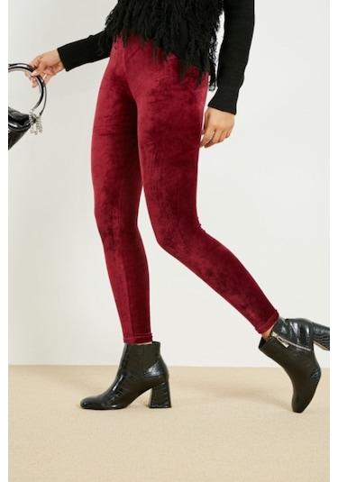 Mom'S Lap Kadın Bordo Kadife Kışlık Likralı Taytbordol Bordo