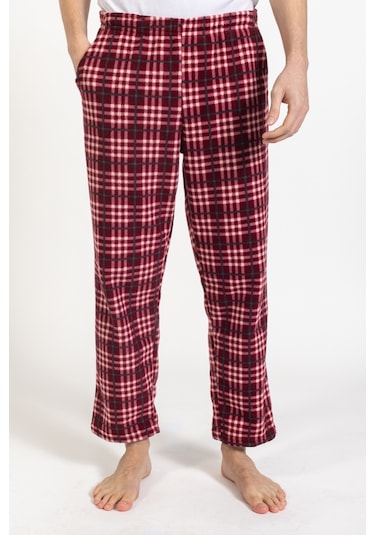 Erkek Polar Kışlık Eşofman Alt Desenli Tampap Polar Alt- 1005 Kırmızı