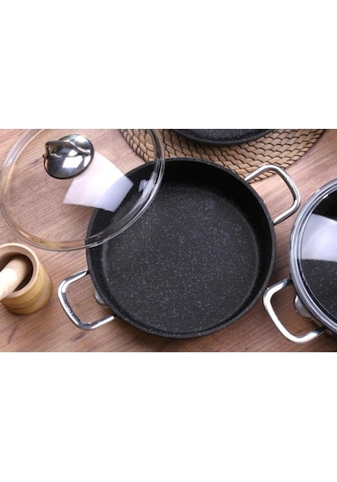 Falez Black Line 2'li Granit Döküm 26Cm Kısa Tencere Tava 26 Cm