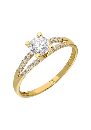 Chavin 0,70 Carat Tek Taş Sarı Altın Yüzük Du31