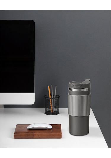 Silikon Kılıflı Gri Paslanmaz Termos 500ml Gri