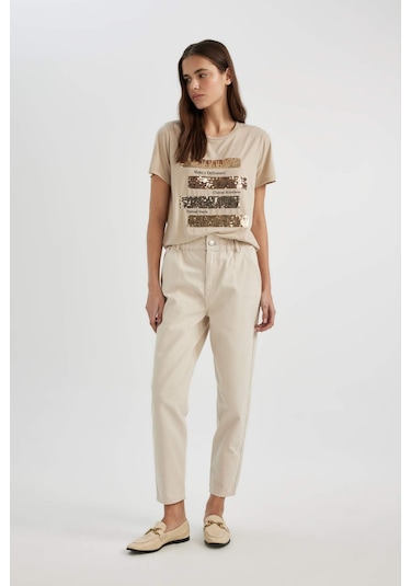 DeFacto Paperbag Gabardin Kumaş Pantolon Yüksek Bel Cepli Basic Düz Standart Paça S2790AZ24SMBG702