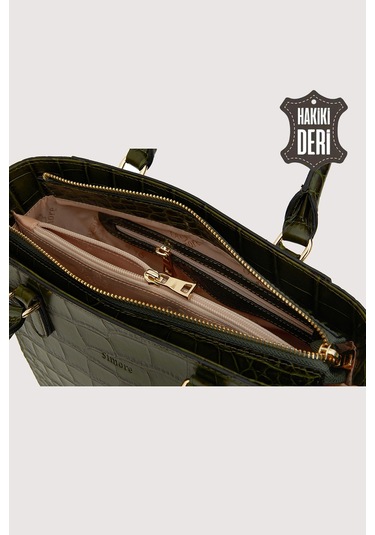 Hakiki Deri Kadın El Çantası Yeşil Kroko Smr7922 Yeşil Kroko