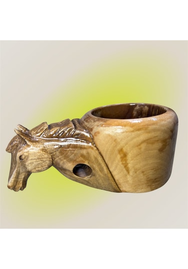 Ahşap El Oyması At Figür Kuksa. 17x10x8 Cm