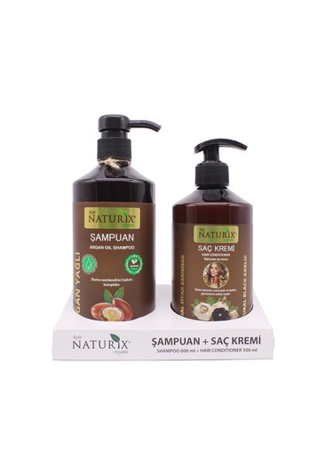 Naturix Tuzsuz Argan Şampuan 600 ML + Siyah Sarımsak Saç Kremi