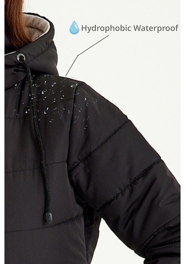 Barbora Kışlık Eldivenli Kapüşonlu Kürklü Kadın Şişme Mont Bt121siyah5 001