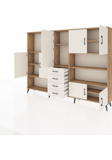 Arges Dolap 9 Raflı 4 Çekmeceli 8 Kapaklı 220x30x163 Çam-aytaşı Çam-aytaşı