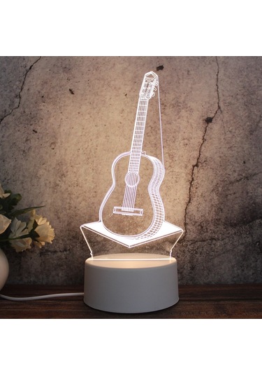 Soulader 3 Boyutlu Gitar Şekilli Led Işık Odası Aydınlatma Dekoratif Gece Lambası Beyaz