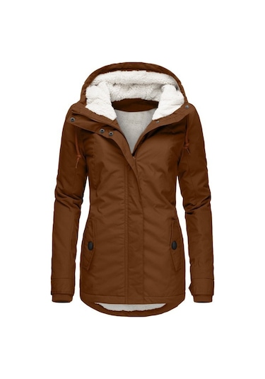 Kadınlar İçin Düz Renk Orta Uzunlukta Polar Ceket Kırmızı