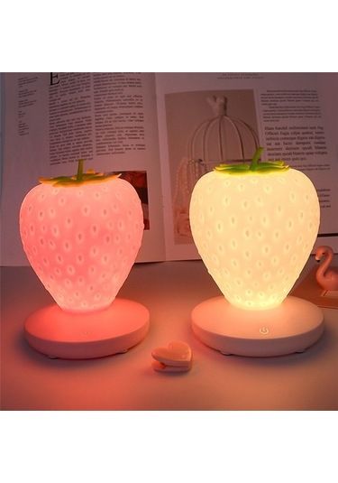 Szypzstore Dokunmatik Kısılabilir Led Gece Lambası Silikon Çilek Gece Lambası Usb Başucu Lambası Bebek Odası Dekorasyonu Için Pembe S6pbwx Pembe