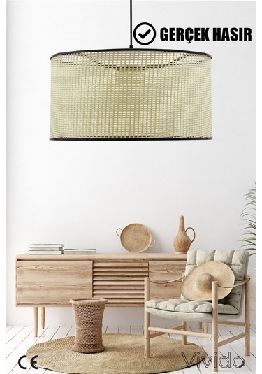 Wicker Krem-siyah Hasır Sarkıt Avize 38cm Siyah