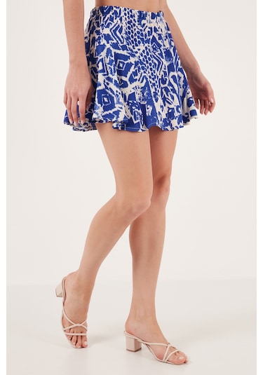 Lela Desenli Slim Fit Mini Bayan Şort Etek 5869020 Saks