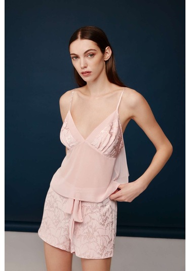 Bonnie&Clyde - Kadın Pudra Viskon Şort Takımı  30014 Pudra