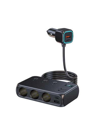 Honmex Siyah Araç Şarj Aleti 3 Sigara Çakmaklı + 6 Usb Pd30w+qc3.0 171w, Bağımsız Anahtarlar, Gerilim Göstergesi, 12-24v Evrensel