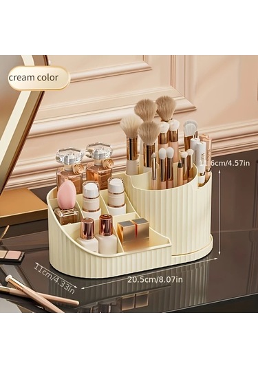 Meridiangoods 360 Dönen Beyaz Makup Organizatör Kutusu - Fırçalar, Rujlar, Cilt Bakımı İçin Kompakt Beyaz