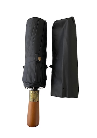 Yüksek Kaliteli Ahşap Saplı Şemsiye Otomatik Rüzgarda Kırılmaz Siyah