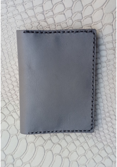 Durush Collection Tasarım Gerçek Deri Gri Çiçekli El İşlemeli Kartlık