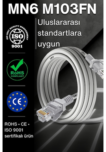 Mn6 M103fn 10 Metre Internet Kablosu/gigabit Destekli-utp-cat6/iç Mekan Uyumlu-ethernet Kablosu 10 Metre 10 Metre