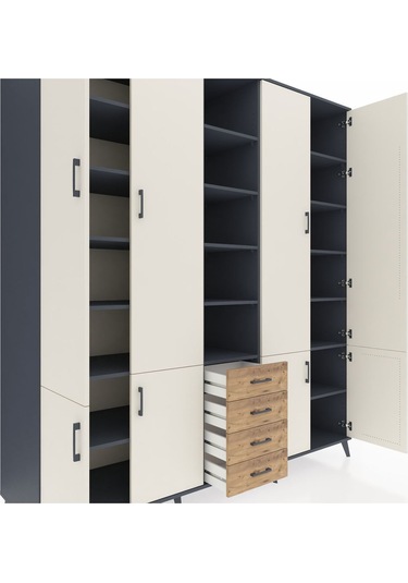 Kronos Dolap 17 Raflı 4 Çekmeceli 8 Kapaklı 220x59x243 Antrasit-aytaşı/çam Aytası/atlas Çam