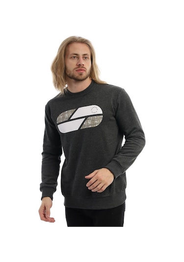 Erkek Polo State Baskılı Bisiklet Yaka Sweat Antrasit