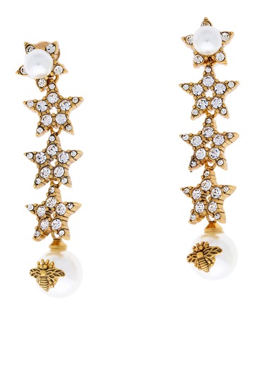 Kadın Yıldız Model İnci Detay Çelik Küpe Gold