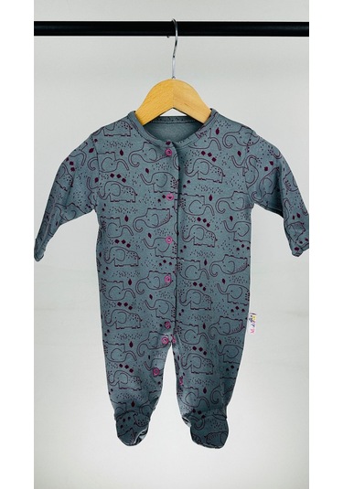 Fil Desenli Çıtçıtlı Pamuklu Bebek Tulum 001