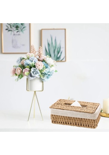 Haki-yaratıcı El Yapımı Rattan Doku Kutusu Ev Kağıt Saklama Sepeti Ev Dekorasyon Haki Çiçek Tarzı 1 Adet