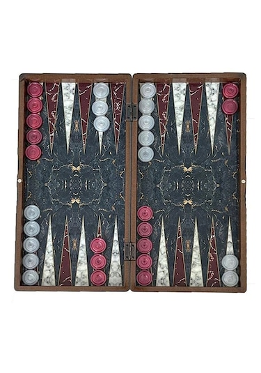 Marble Kırmızı Büyük Boy Tavla Takımı