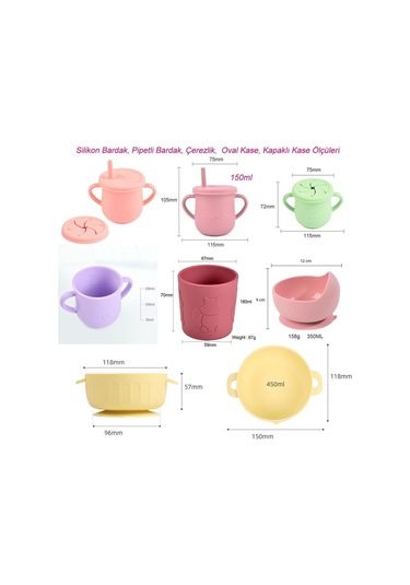 Jojobebek Çocuk Silikon Mama Önlüğü, Silikon Vakumlu Kase, Silikon Çatal-kaşık, Silikon Pipetli Bardak Mavi