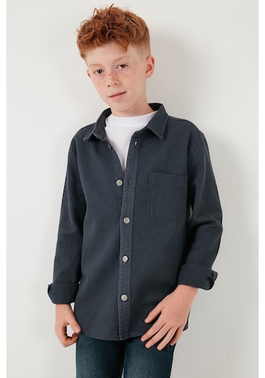 Lela Pamuklu Tek Cepli Düz Yaka Erkek Çocuk Gömlek Cf24W129140G Antrasit