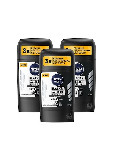Nivea Black & White 48 Saat Invisible Original Erkek Stick Deodorant 3 x 50 ML