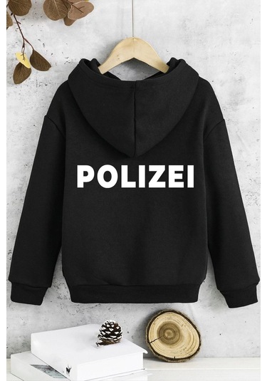 Çocuk Polızeı Baskılı Sweatshirt Siyah
