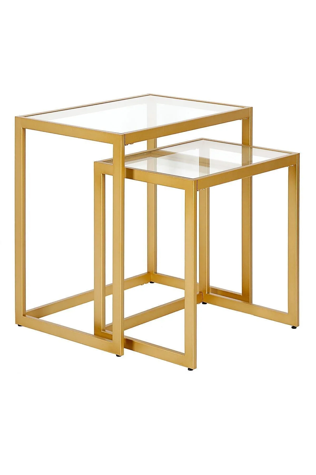 Modern Metal İskeletli Temper Camlı Zigon Sehpa Yan Sehpa Gold-şeffaf