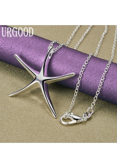 Urgood 925 Ayar Gümüş Pürüzsüz Denizyıldızı Kolye Kolye Düğün Moda Takı