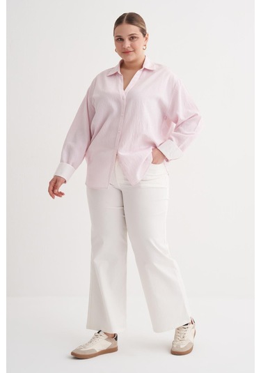 İnce Çizgili Gömlek-6242 Pembe