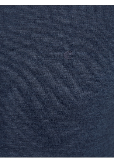 Cacharel İndigo Slim Fit Bisiklet Yaka Basic Triko Kazak Mavi